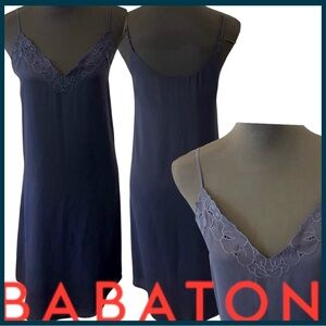 Aritzia Babaton Navy Embroidered Neckline Slip Dress (XS)